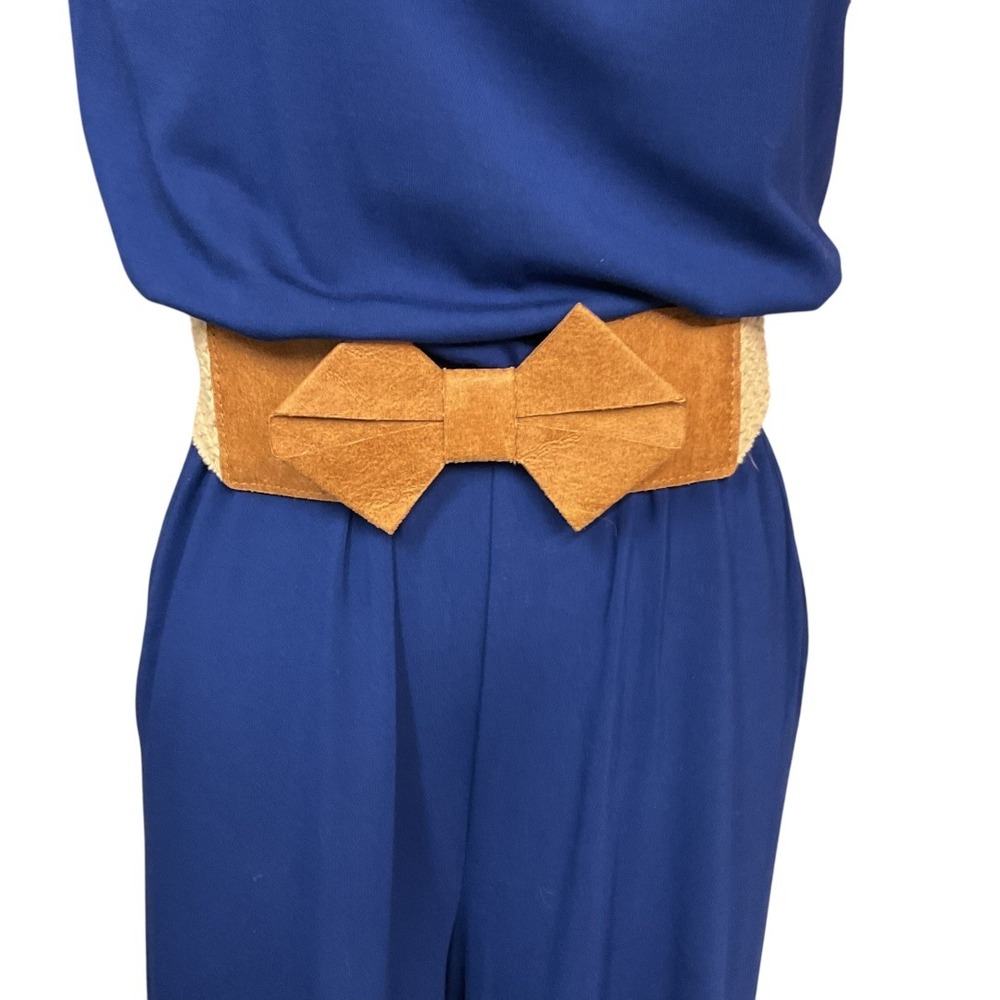 Boho Woven Lacey Waist Belt with Bow Suede Accent‎ Snap Back Stretch Cream Brown
